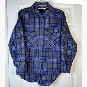 Zara Blue and Gray Plaid Shirt Jacket